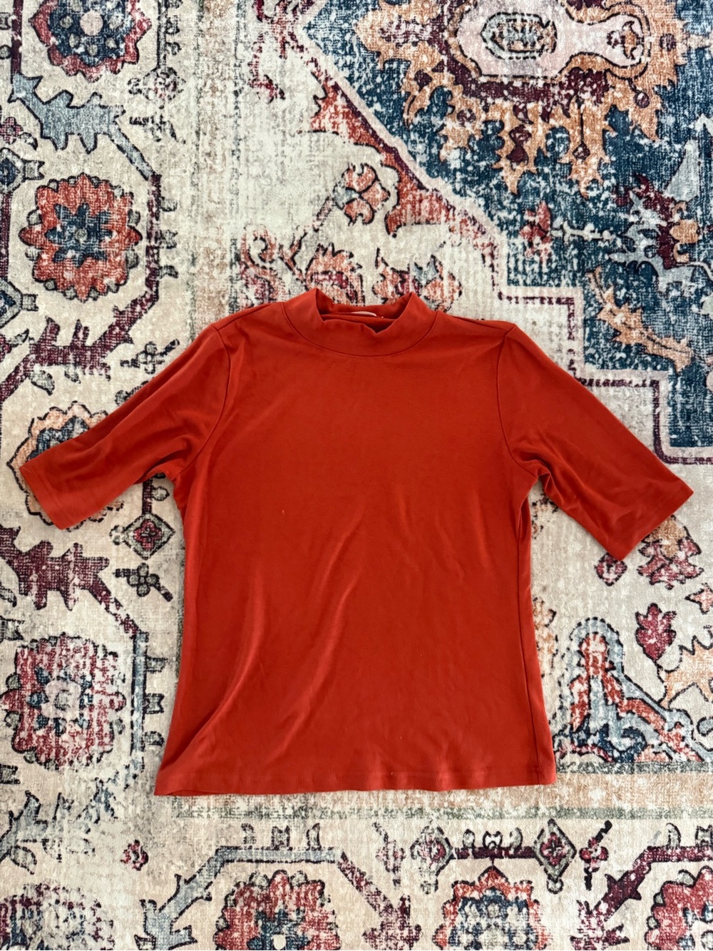 Women's Short Sleeve Mock Neck Top - Rust